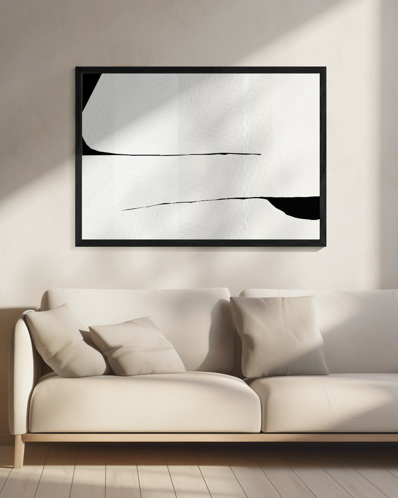 Zwarte lijn en witte geweven kunst 3 | Canvas