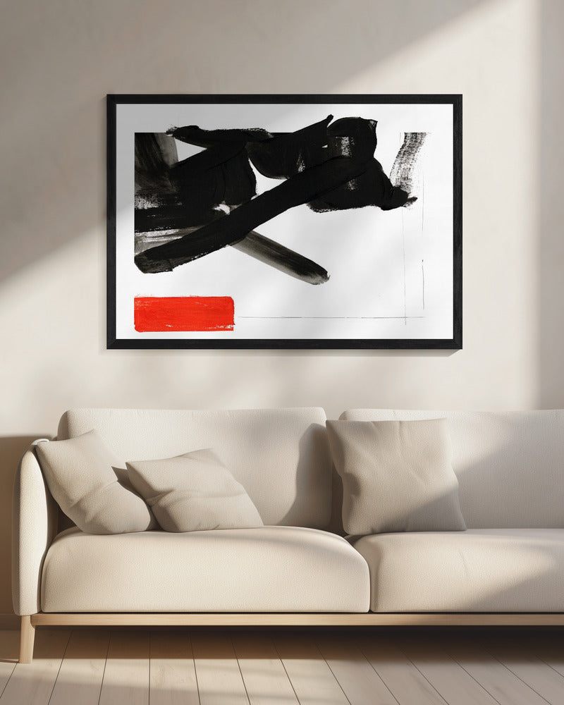 Zen penseelwerk met rood blok 1 | Canvas