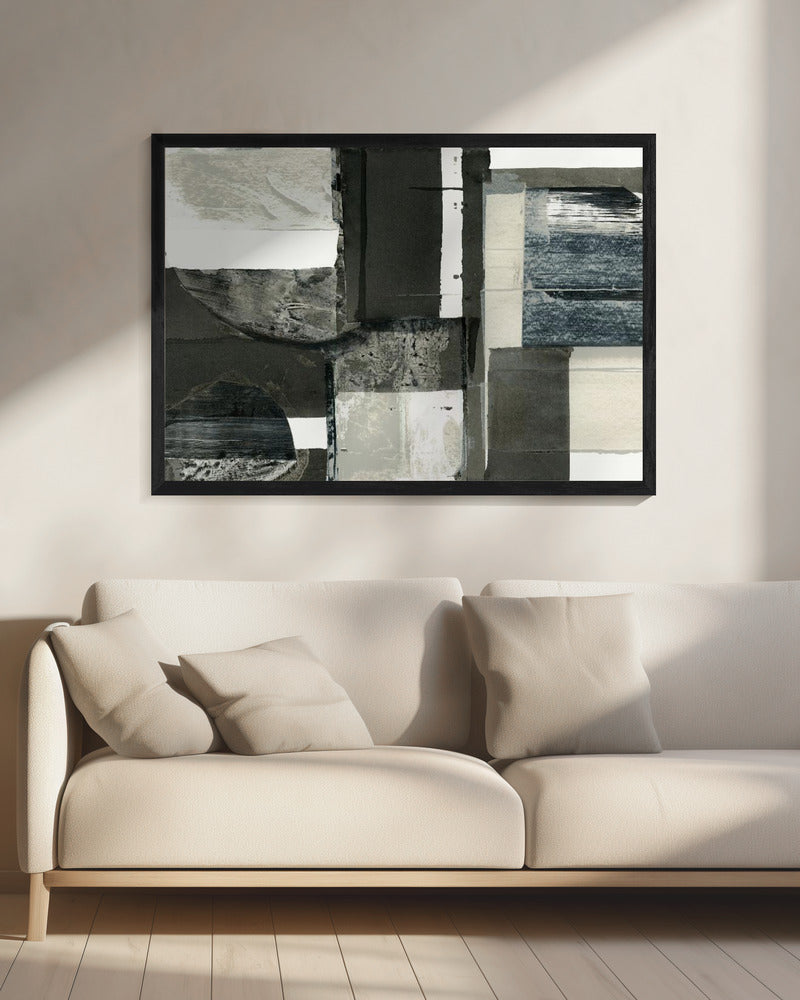 Monochroom Zwart Abstracte Vormen Licht 1 | Canvas