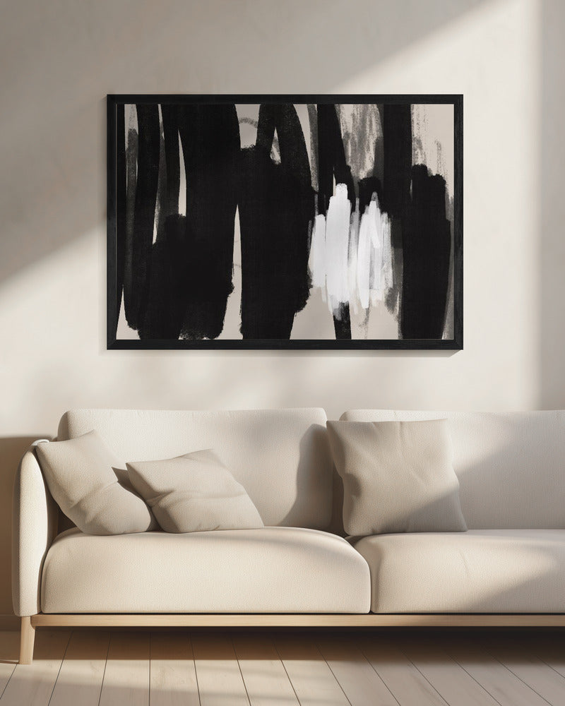 Expressieve zwart-wit penseelstreken | Canvas