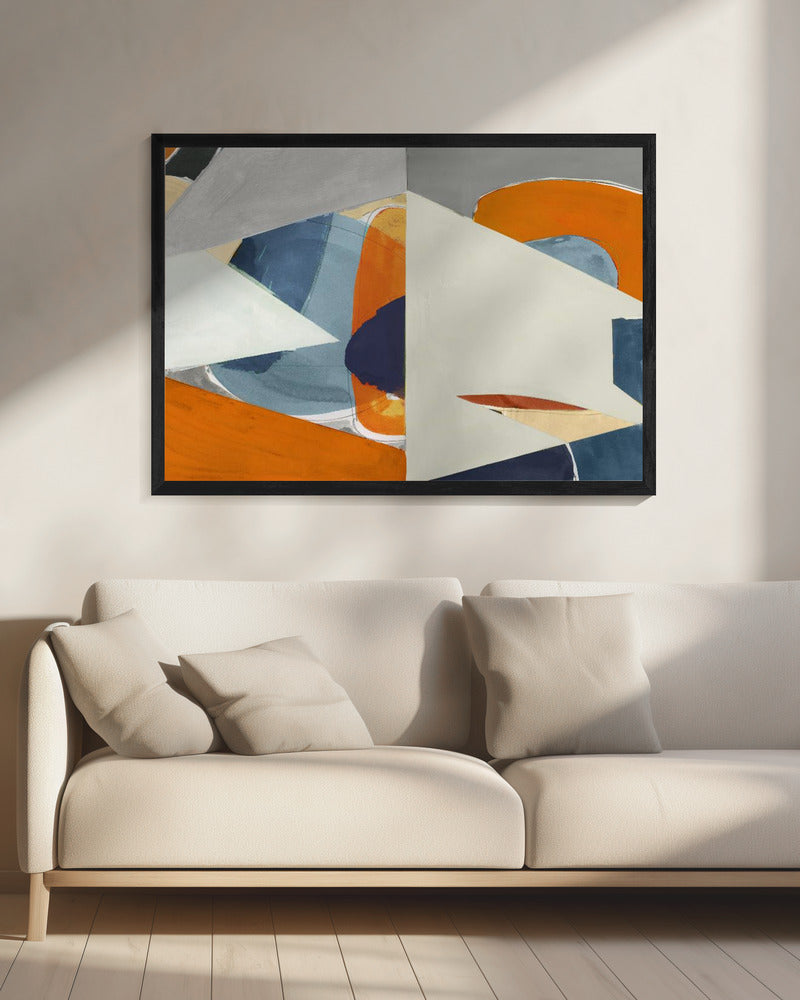 Oranje, blauwgrijze abstracte kunstdruk | Canvas