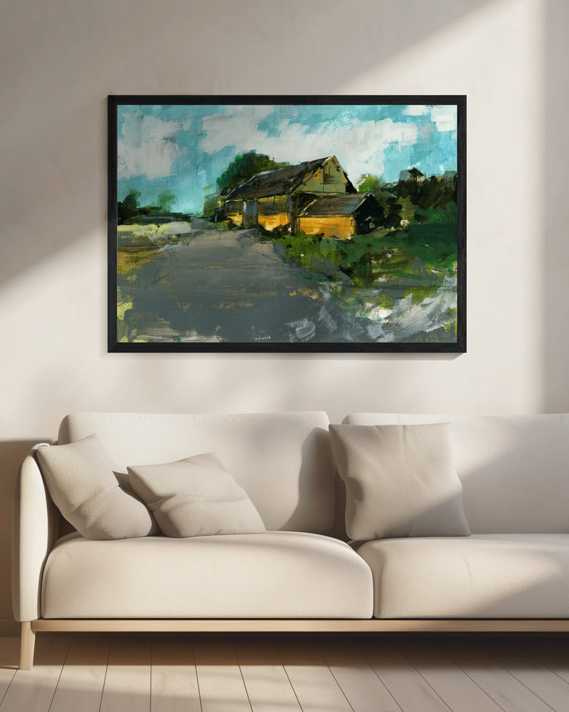 Landschap met een schuur op het platteland 1 | Canvas