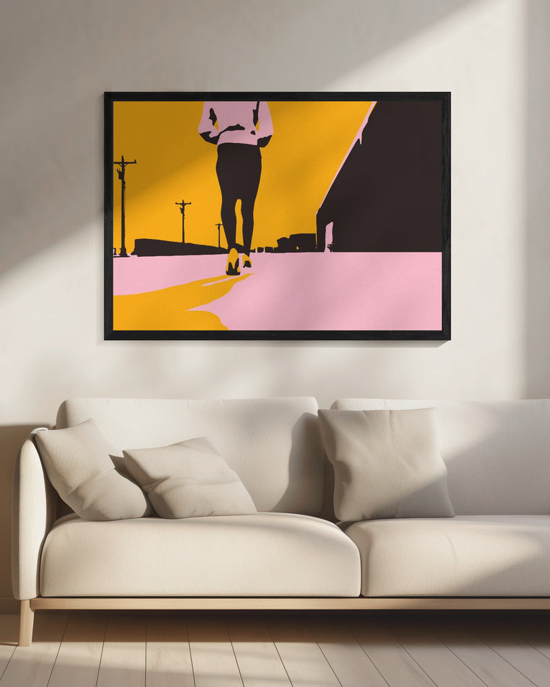 Silhouet van een wandelende vrouw | Canvas