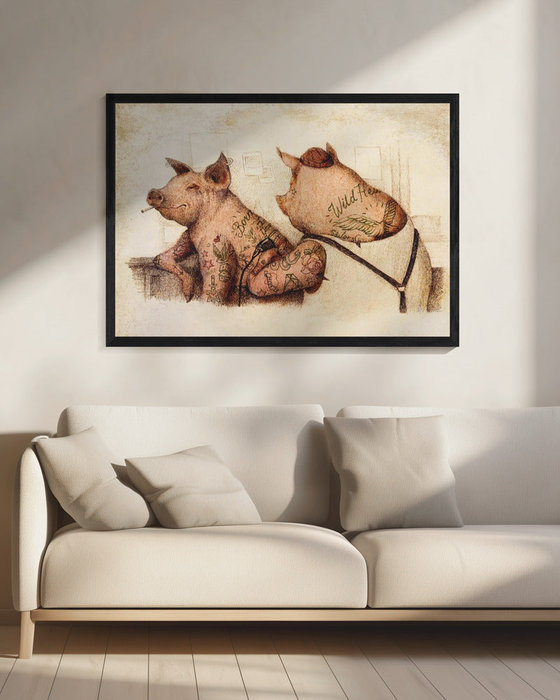 Getatoeëerde varkens in vintage stijl | Canvas