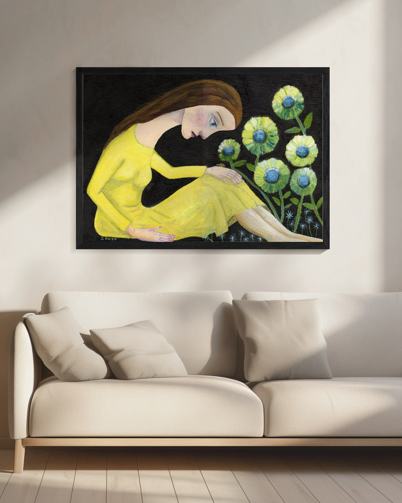 Dame in de tuin met lieveheersbeestje | Canvas