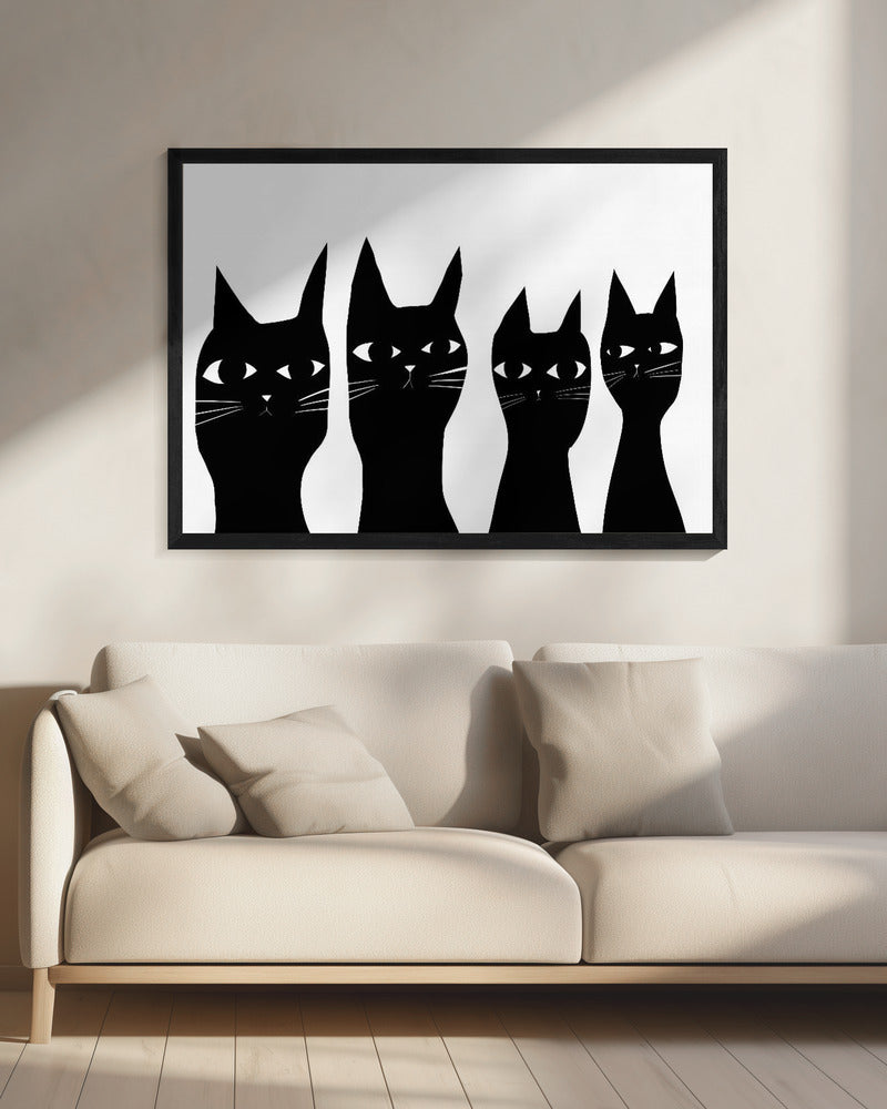 Vier zwarte katten | Canvas