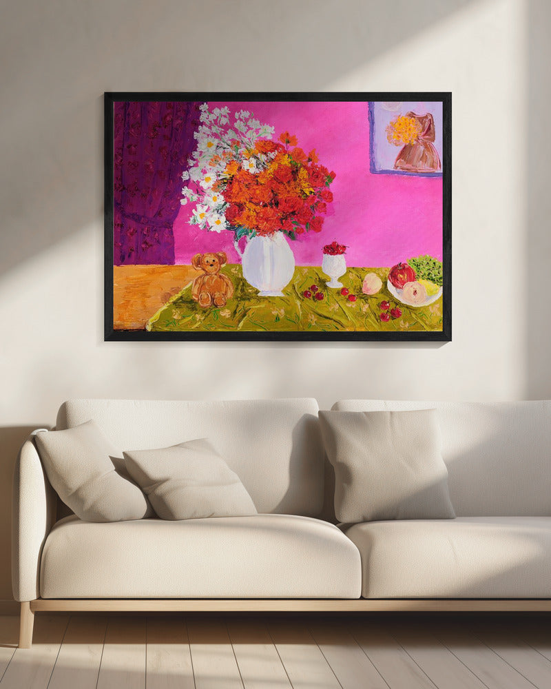 Vaas met heldere bloemen | Canvas