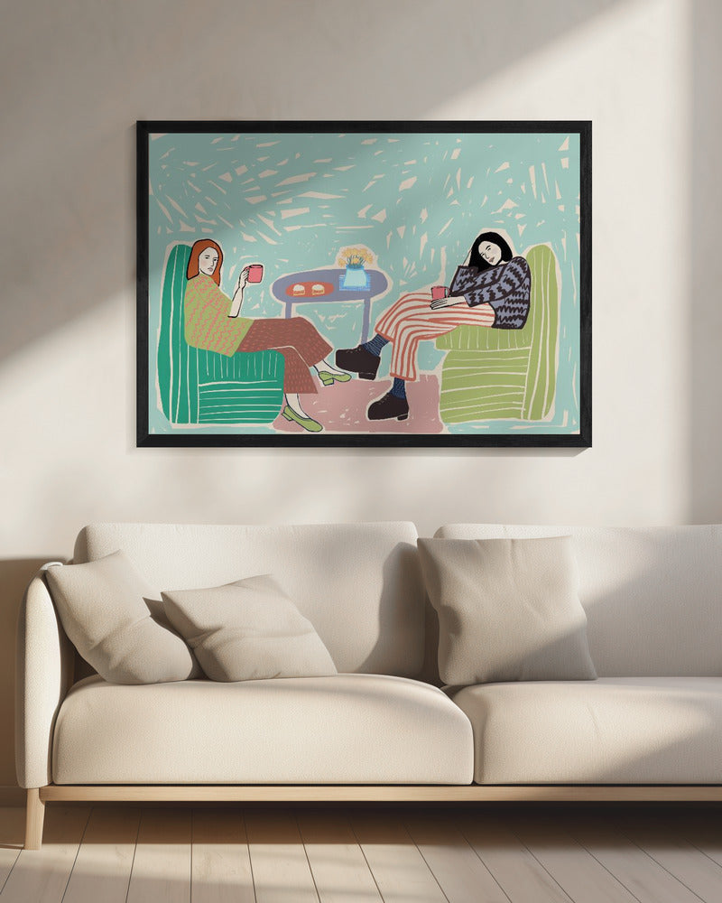 Vrienden nippen aan koffie | Canvas
