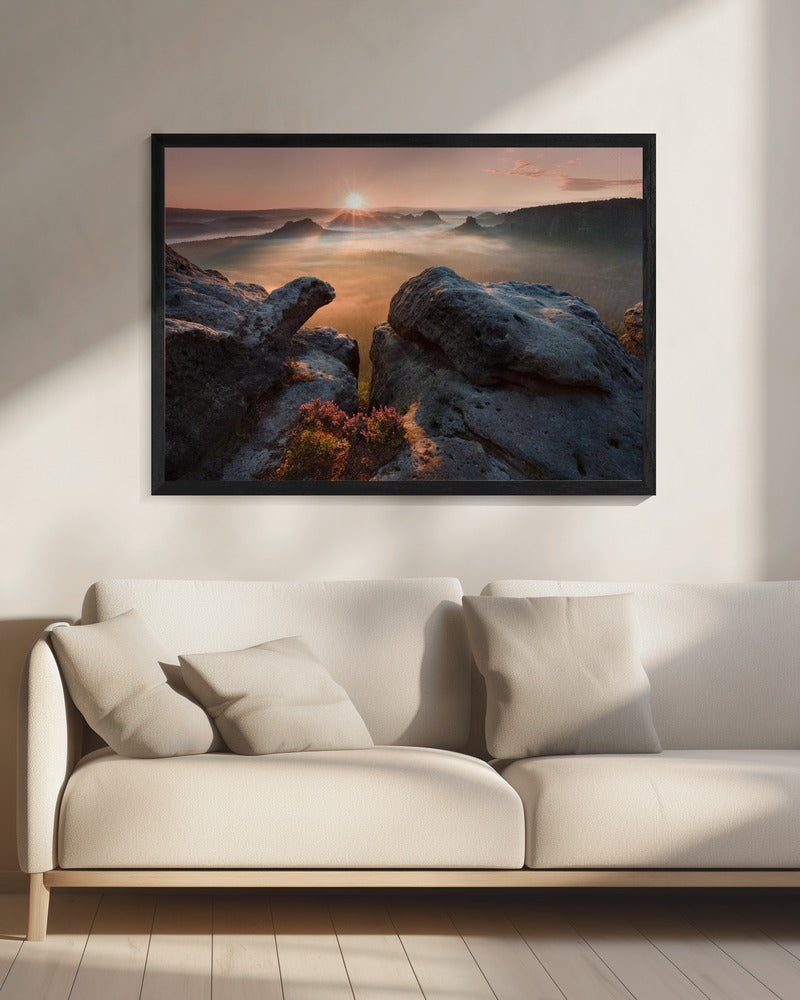Zonsopgang op de rotsen | Canvas