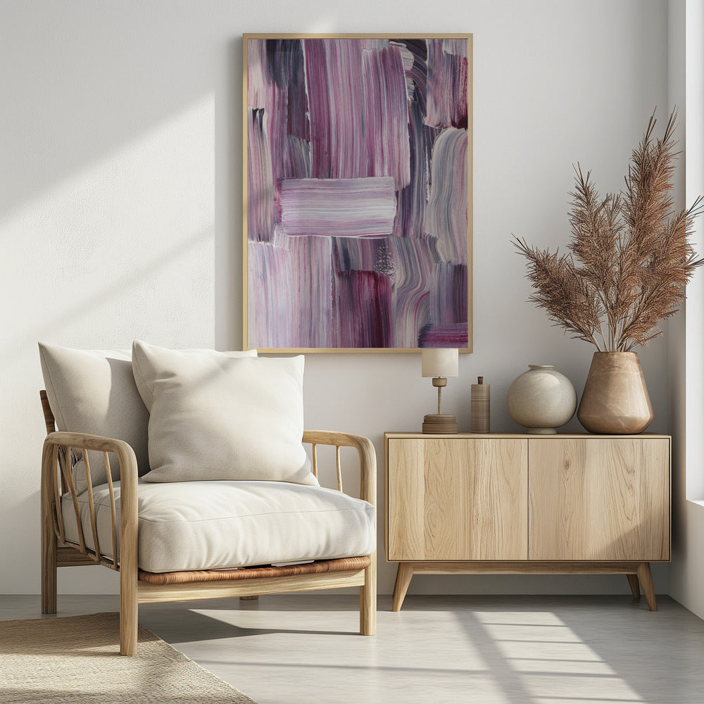 Gedurfde penseelstreken in tinten violet en roze | Poster