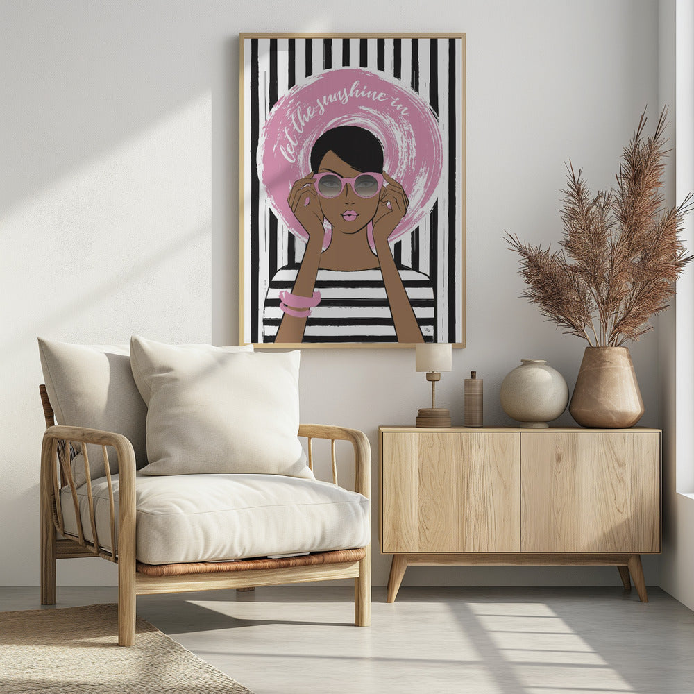Vrouw met roze zonnebril | Poster