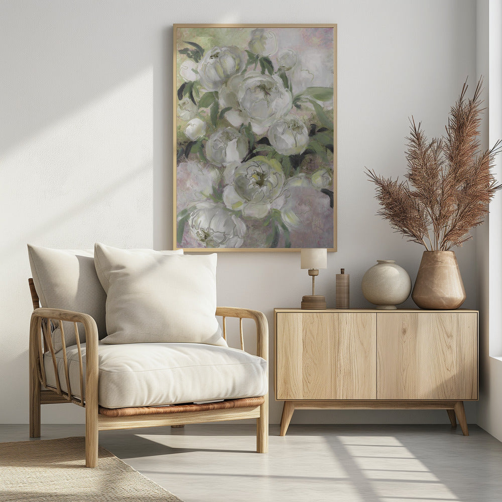 Droevige schilderachtige bloemen in groen | Poster