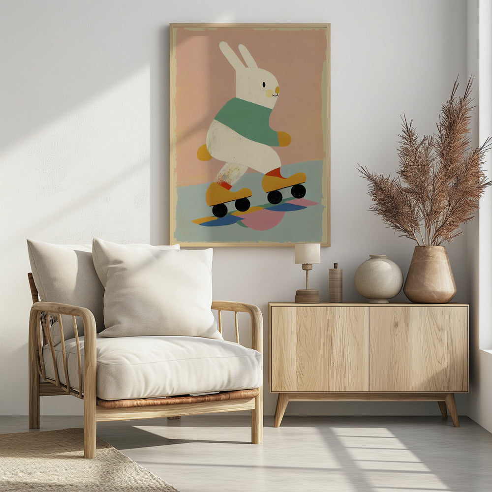 Konijn op schaatsen | Poster