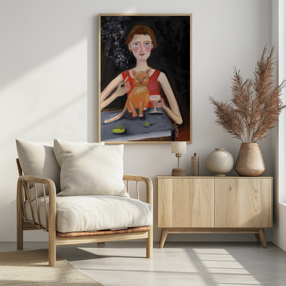 Vintage woman with cocktail and cat | Poster