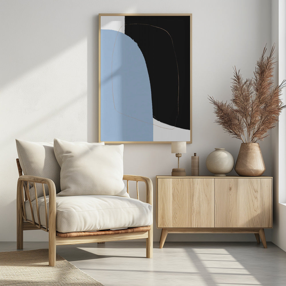 Overlappende zwarte en blauwe vormen | Poster