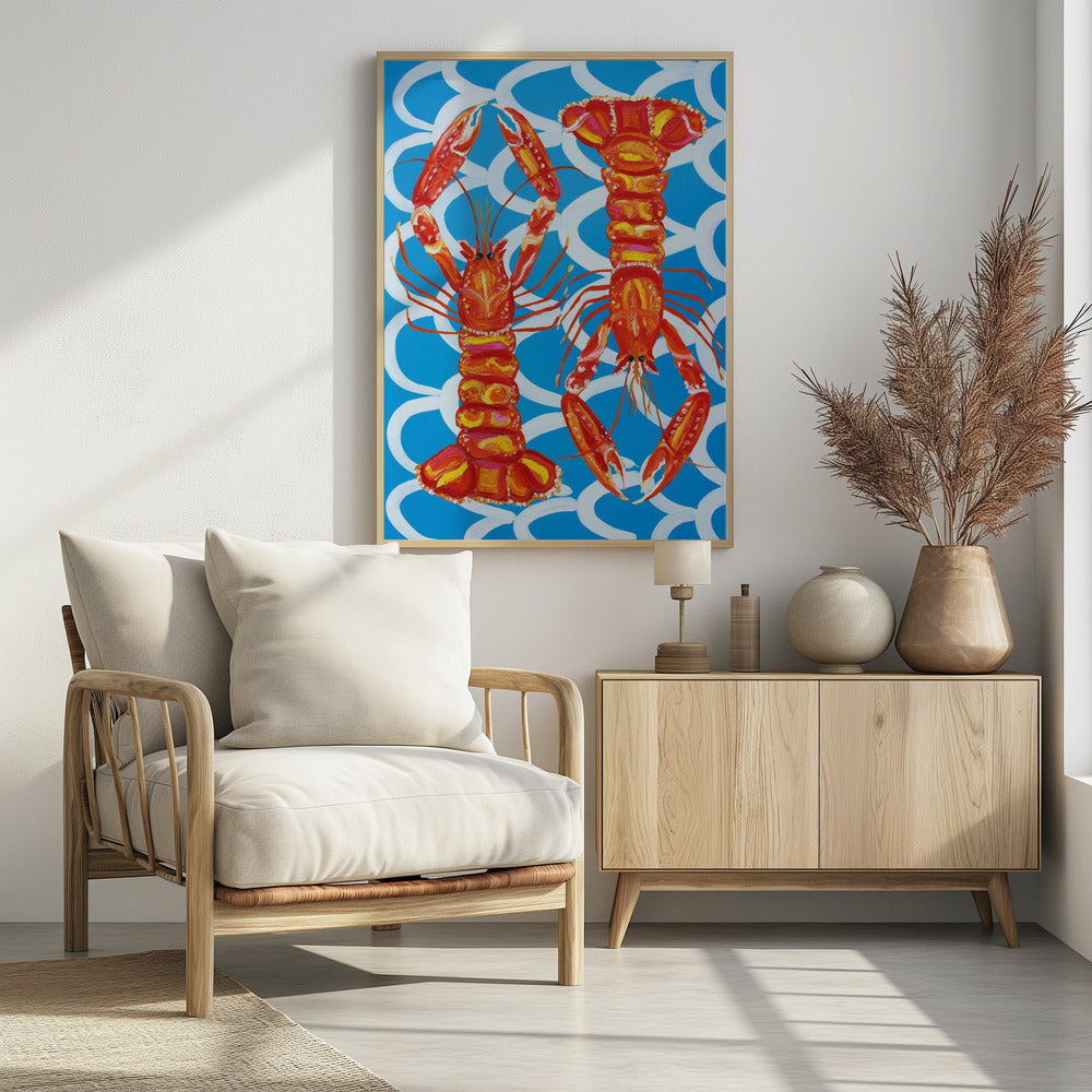 Langoustines op blauw | Poster