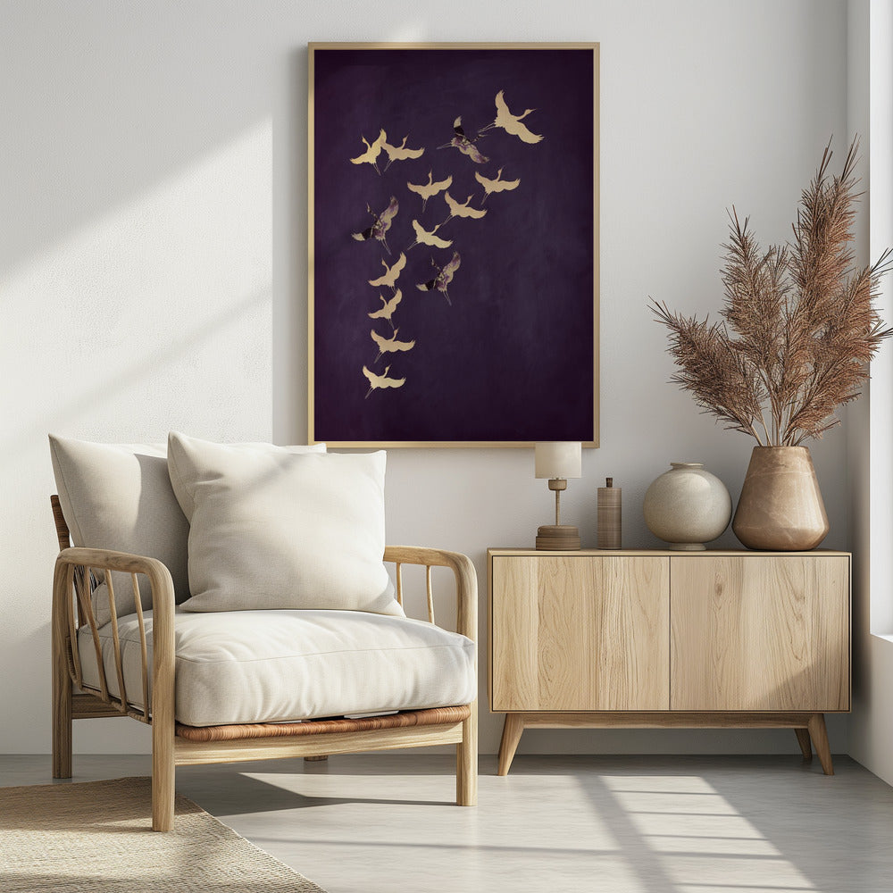 Paarse vliegende kraanvogels | Poster