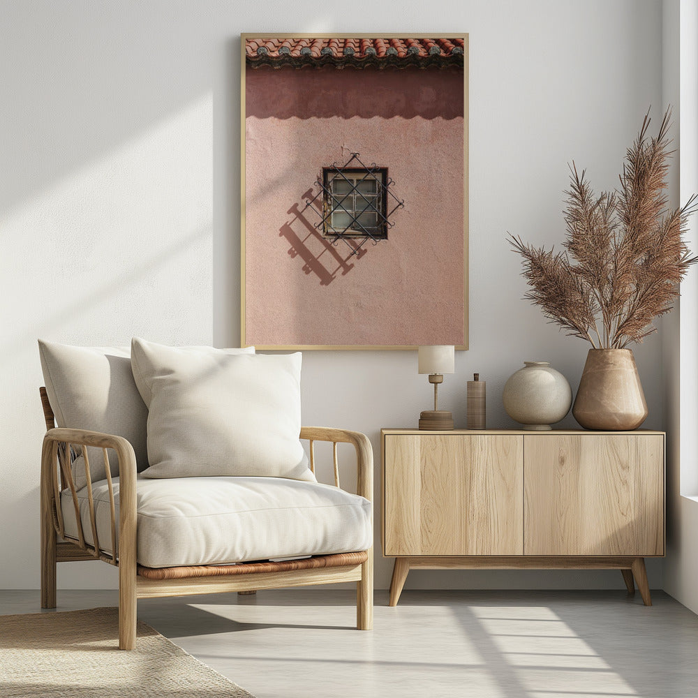 Rustieke roze muur met een vintage raam | Poster