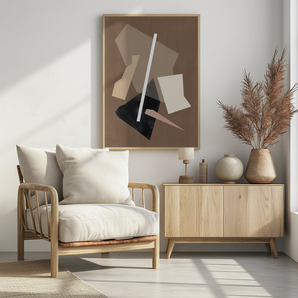 Schilderij met bruine papiersneden | Poster