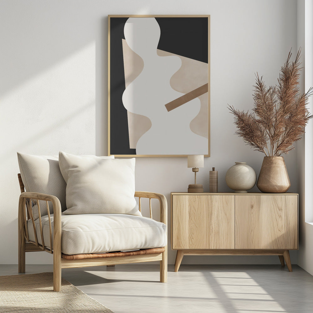 Beige grafische curven kunst | poster