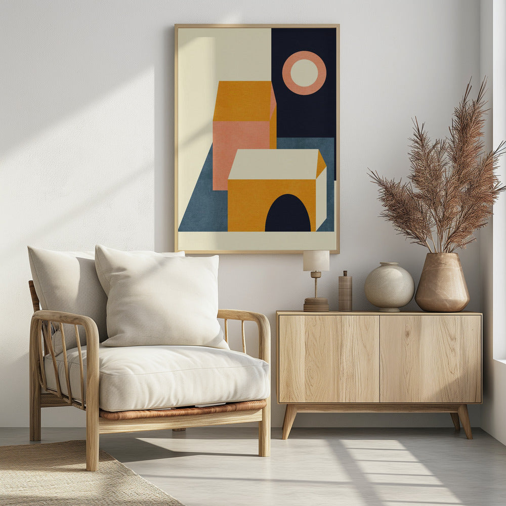 Regenboog Plus Vormen Blauw Mosterd11 | Poster