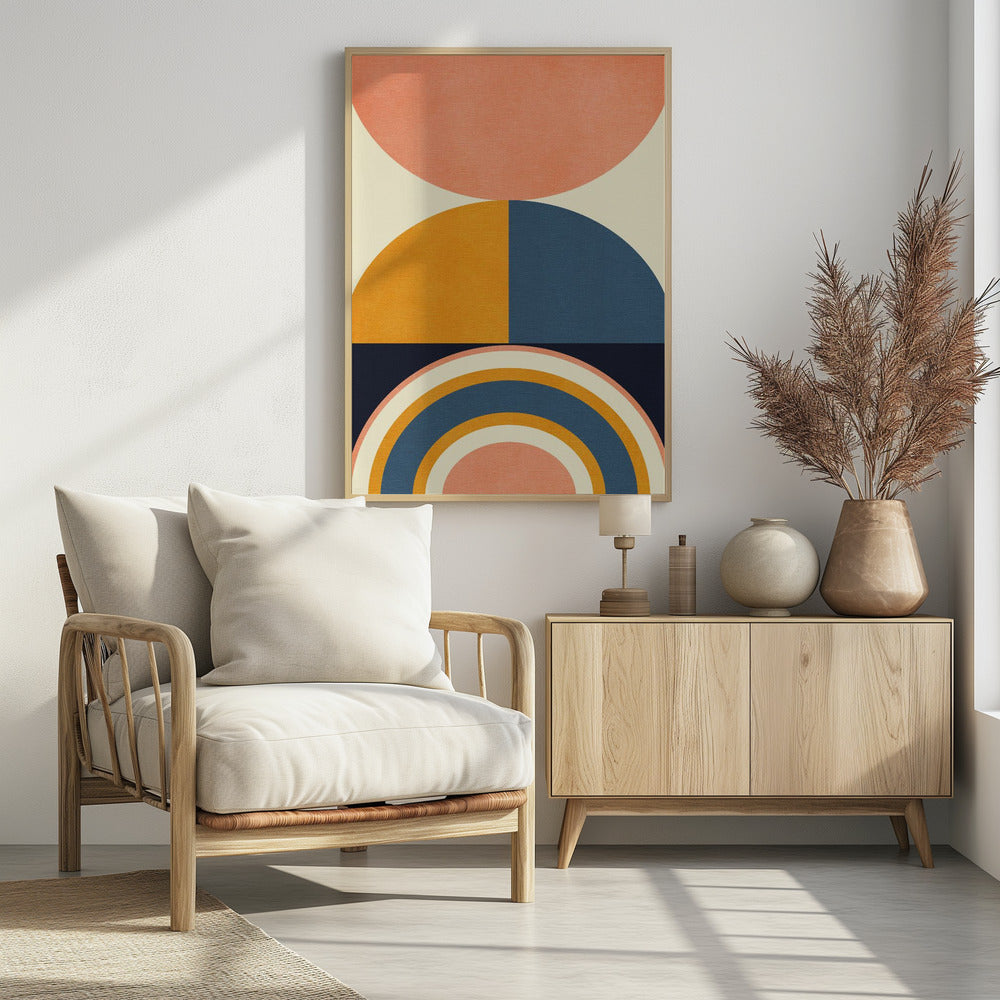Regenboog Plus Vormen Blauw Mosterd10 | Poster