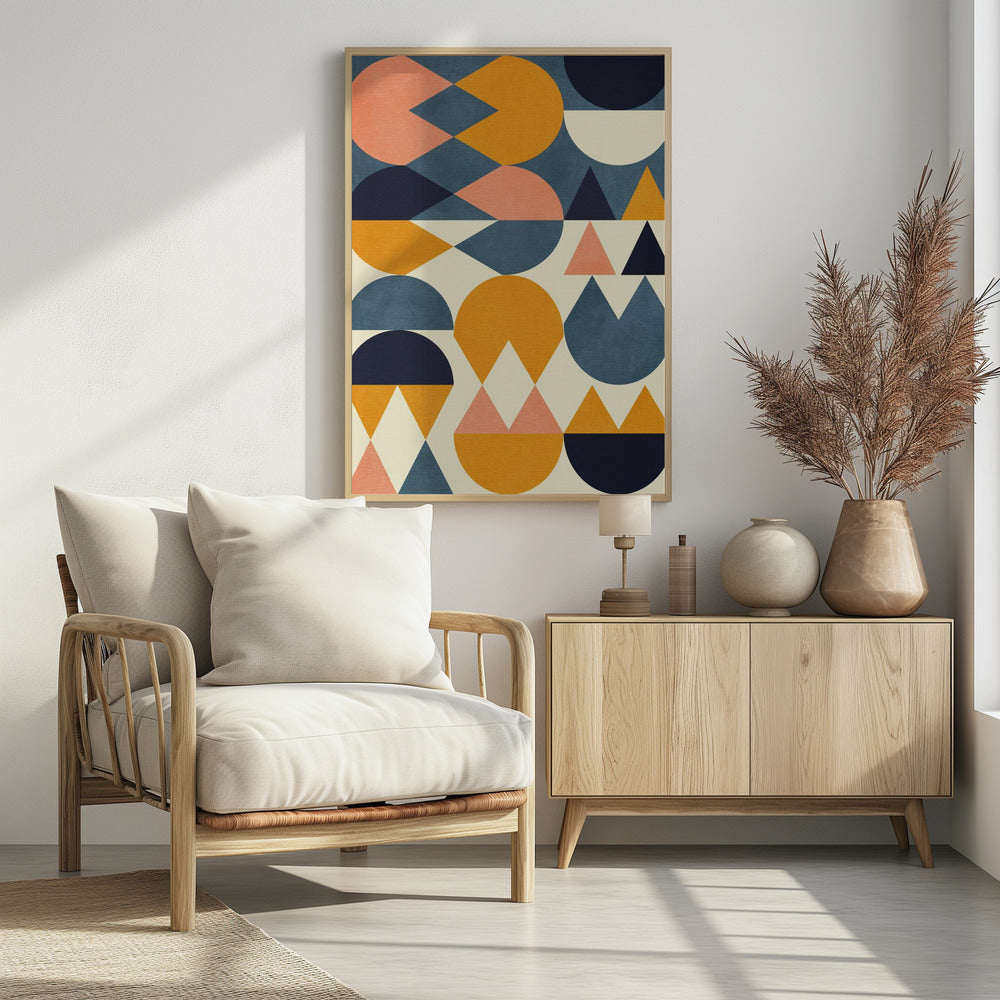 Regenboog Plus Vormen Blauw Mosterd6 | Poster