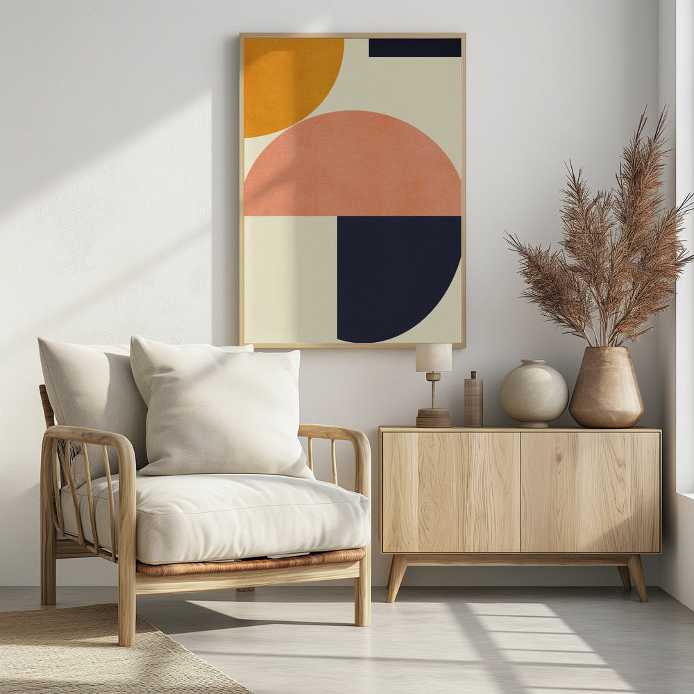 Regenboog Plus Vormen Blauw Mosterd2 | Poster
