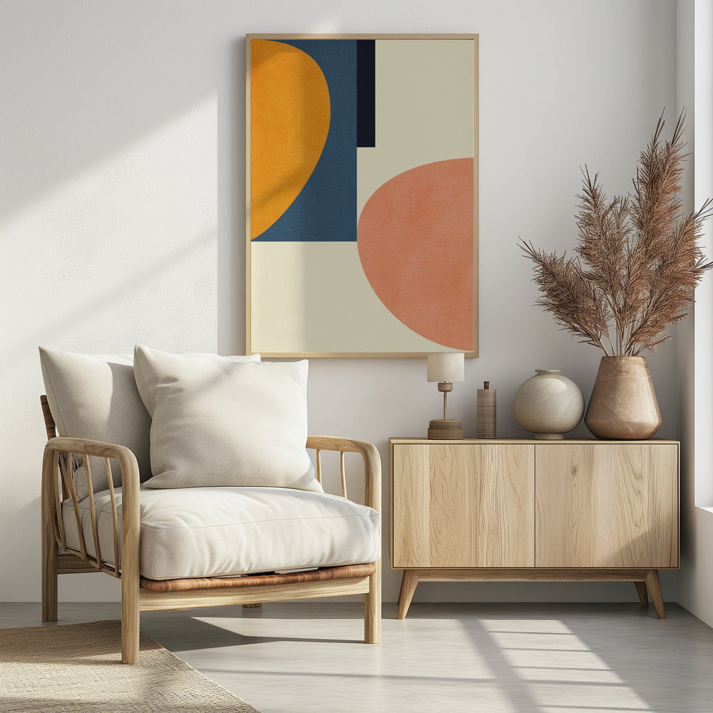 Regenboog Plus Vormen Blauw Mosterd1 | Poster