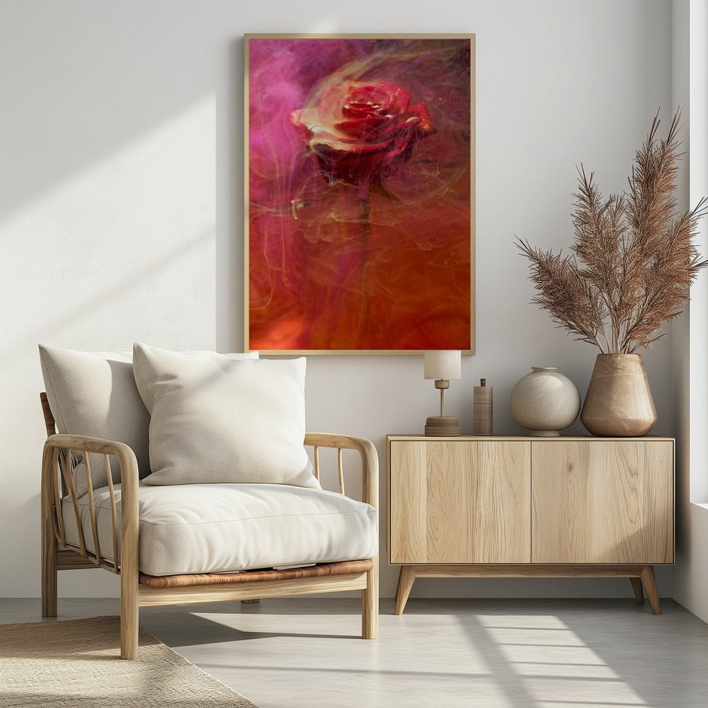 rode roos en inkt in water | Poster