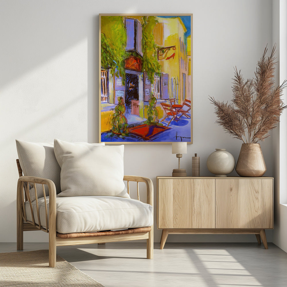 Zonnig Binnenplaats Café | Poster