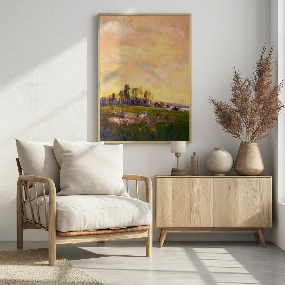 Zonovergoten weidelandschap | Poster