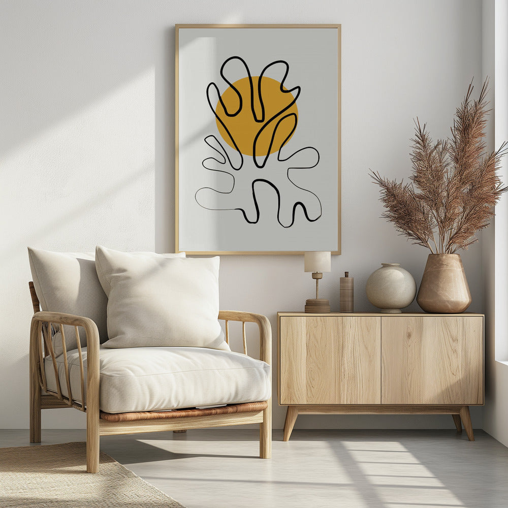 Minimalistisch koraal en zon | Poster