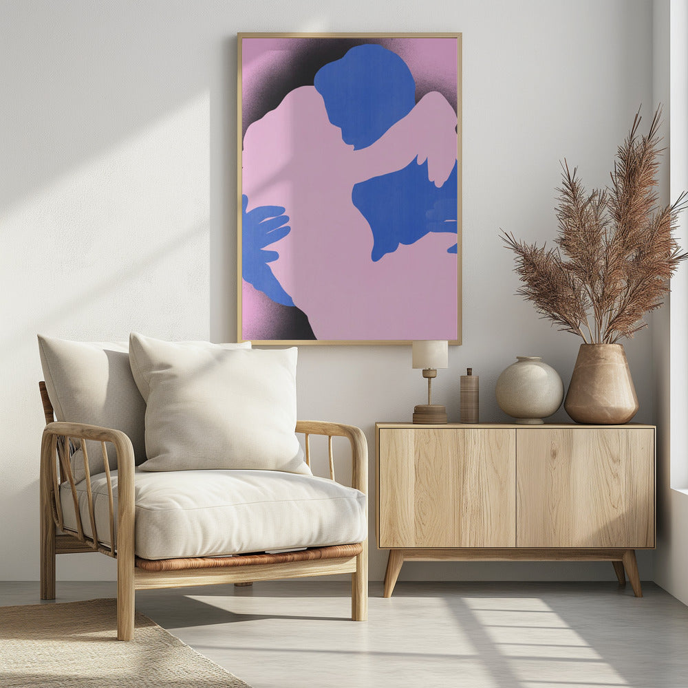 Twee abstracte figuren in een omhelzing | Poster