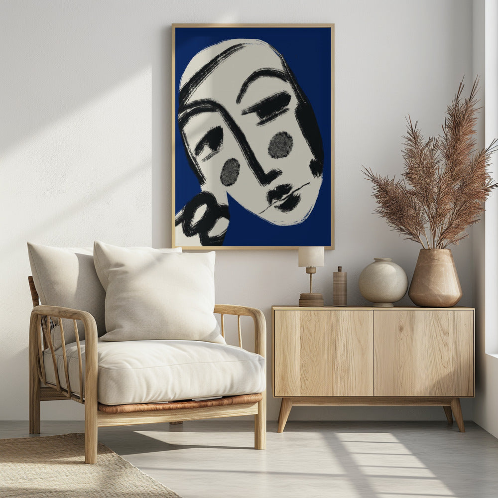Rustend portret in blauw | Poster