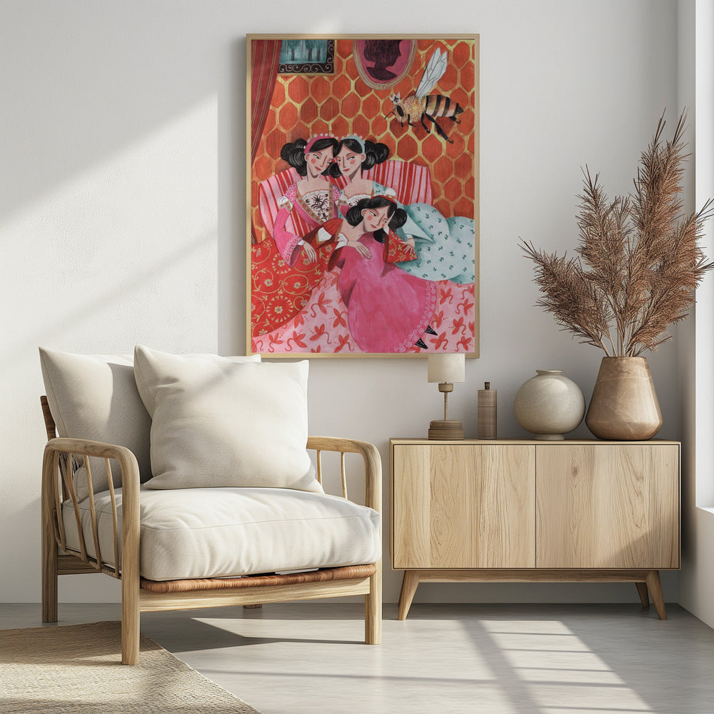 De koningin bij en roze prinsessen | Poster