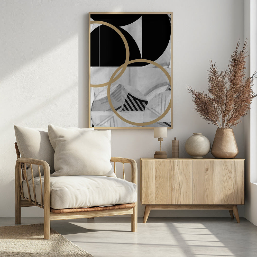 Zwart-witte strepen gouden bollen nr. 2 | Poster