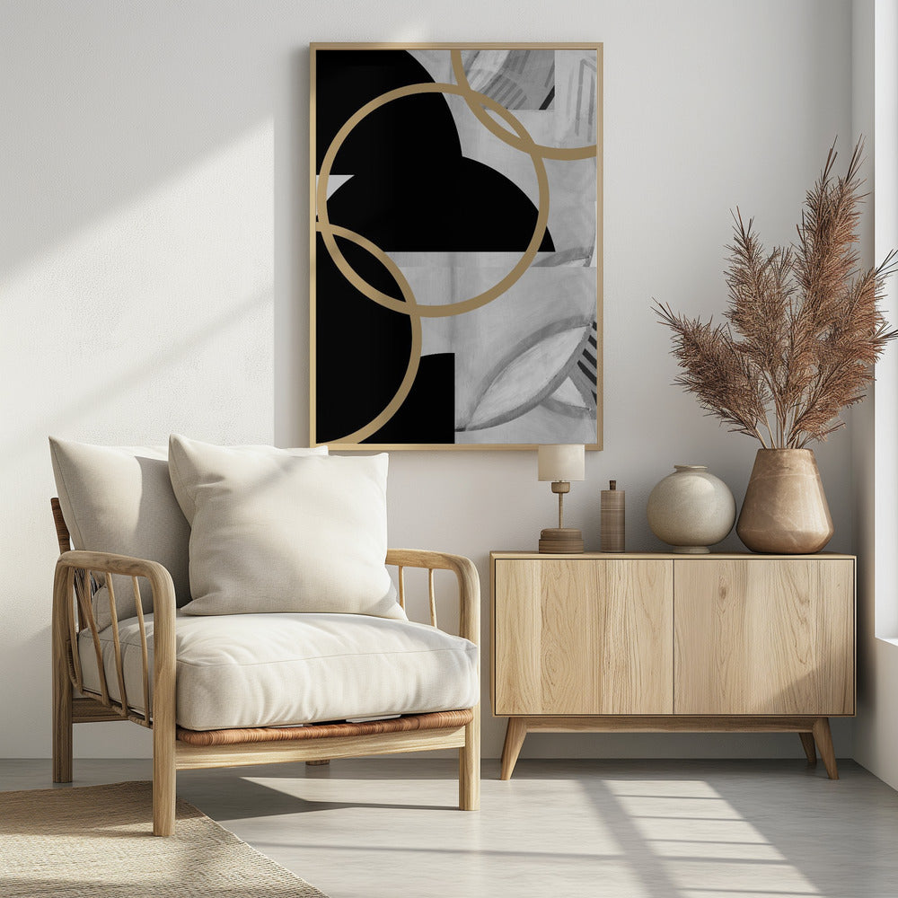 Zwart-witte strepen gouden bollen nr. 3 | Poster