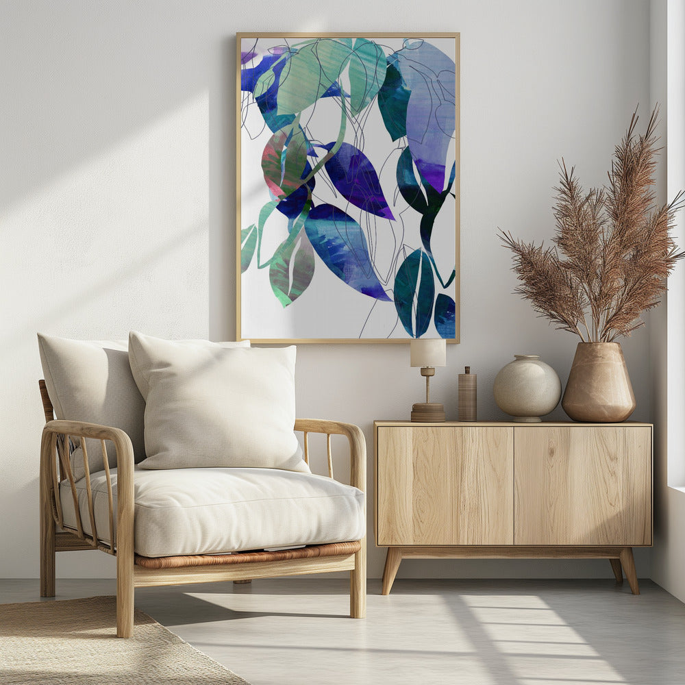 Botanische bladprintkunst in marineblauw 3 | Poster