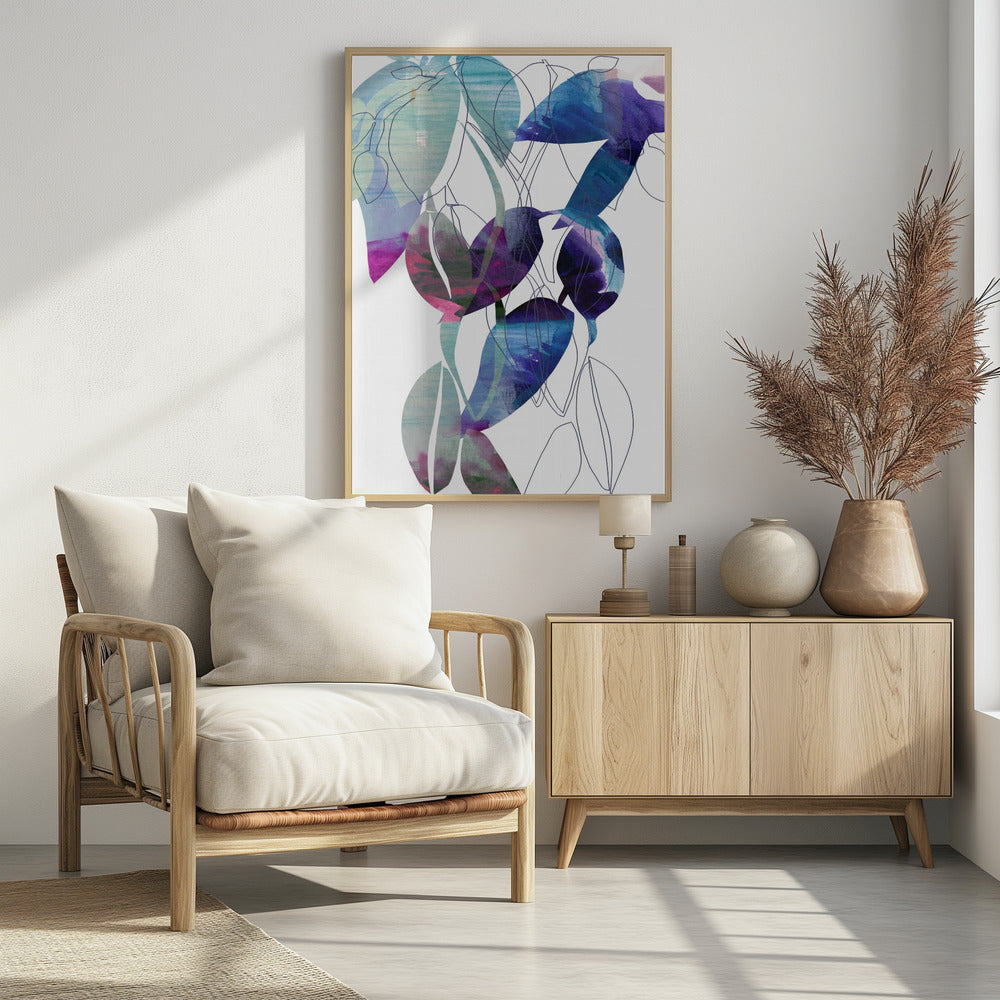 Botanical Leaf Print Art In Navy Blue 2 | Poster