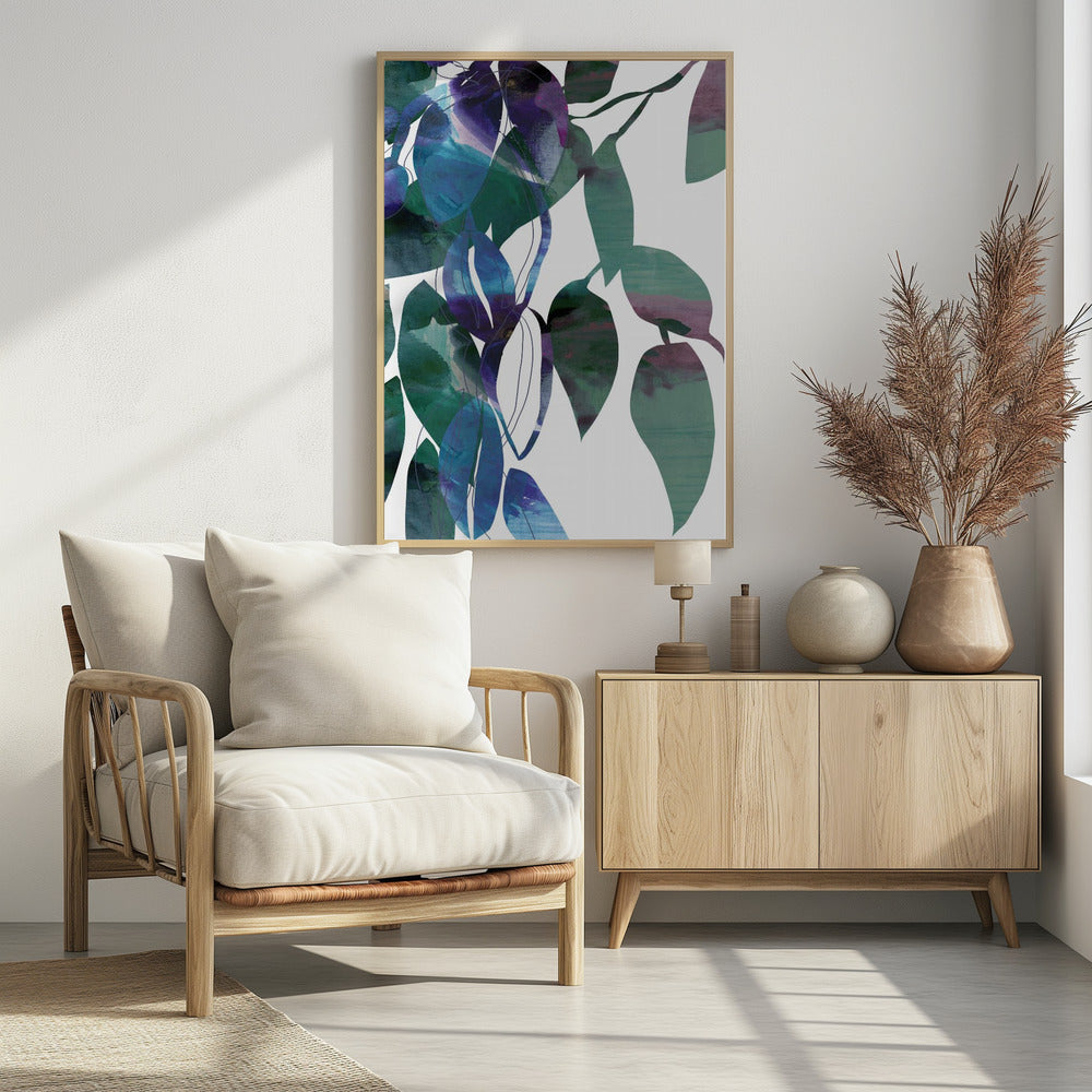 Botanical Leaf Print Art In Navy Blue 1 | Poster