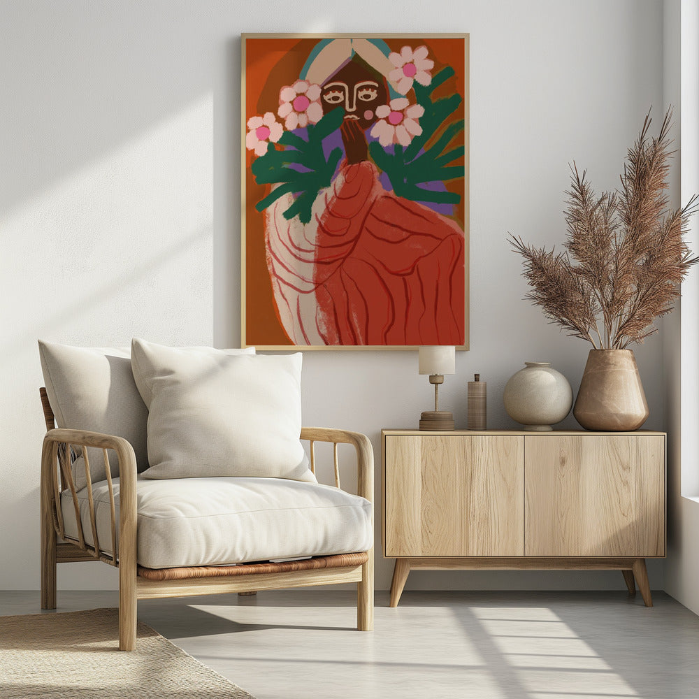 Verlegen bloemenmeisje | Poster