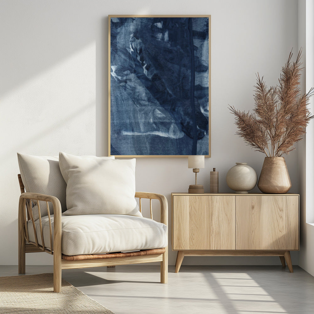 Blauwe textuur met vloeiende verticale lijnen | Poster