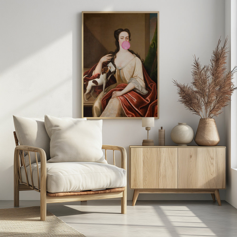 Renaissance Bubble Gum Portret en Hond / Veranderde Kunst | Poster
