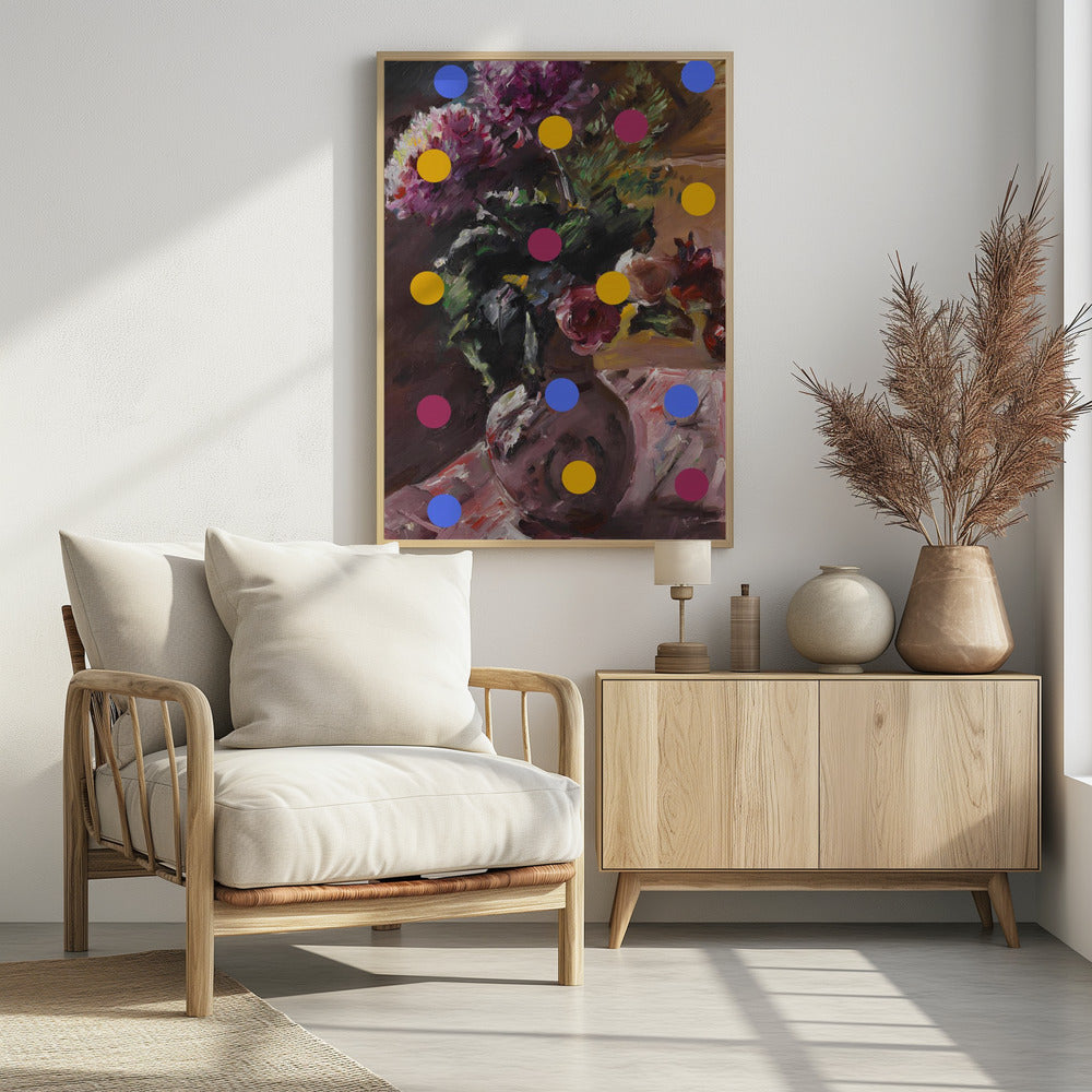 Klassieke vaas met bloemen en stippen | Poster