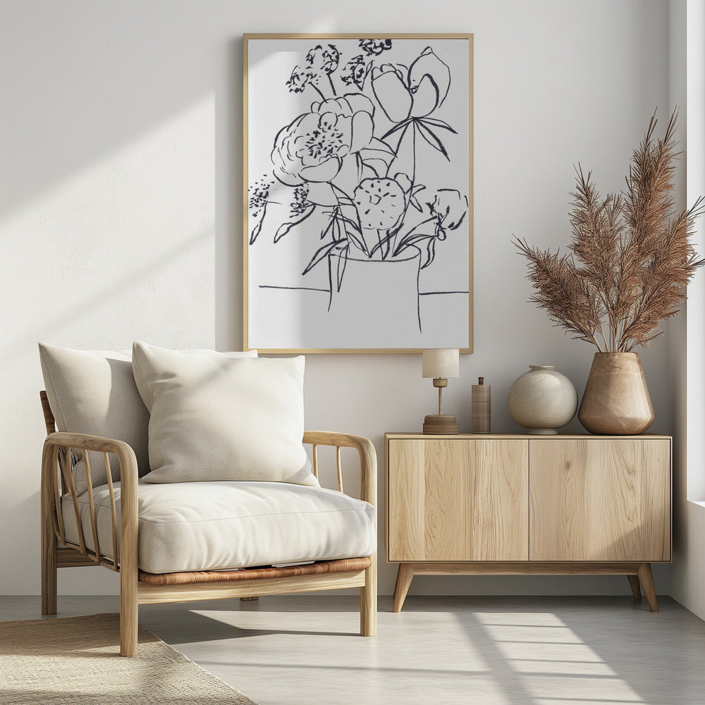 Zwart-wit bloemenprint klein | Poster