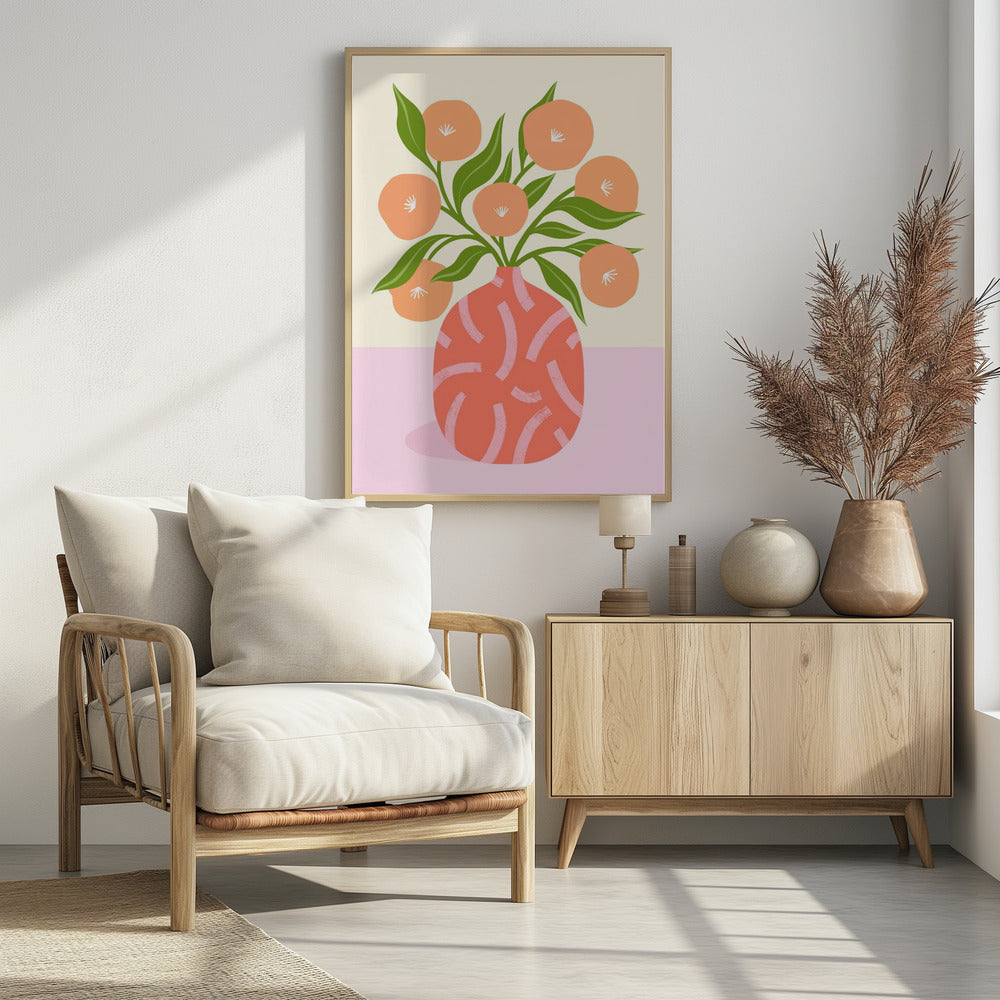 Bloemen in koraalvaas | Poster