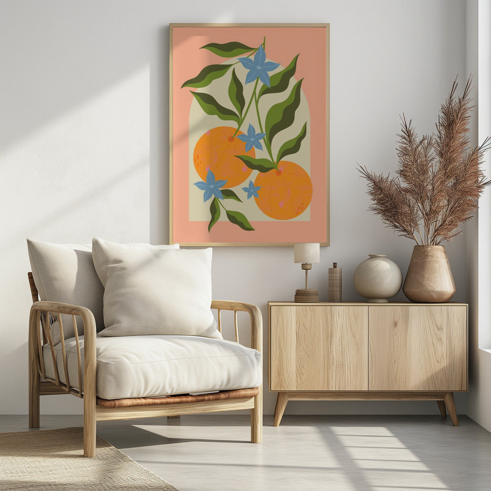 Sinaasappeltak met bloemen | Poster