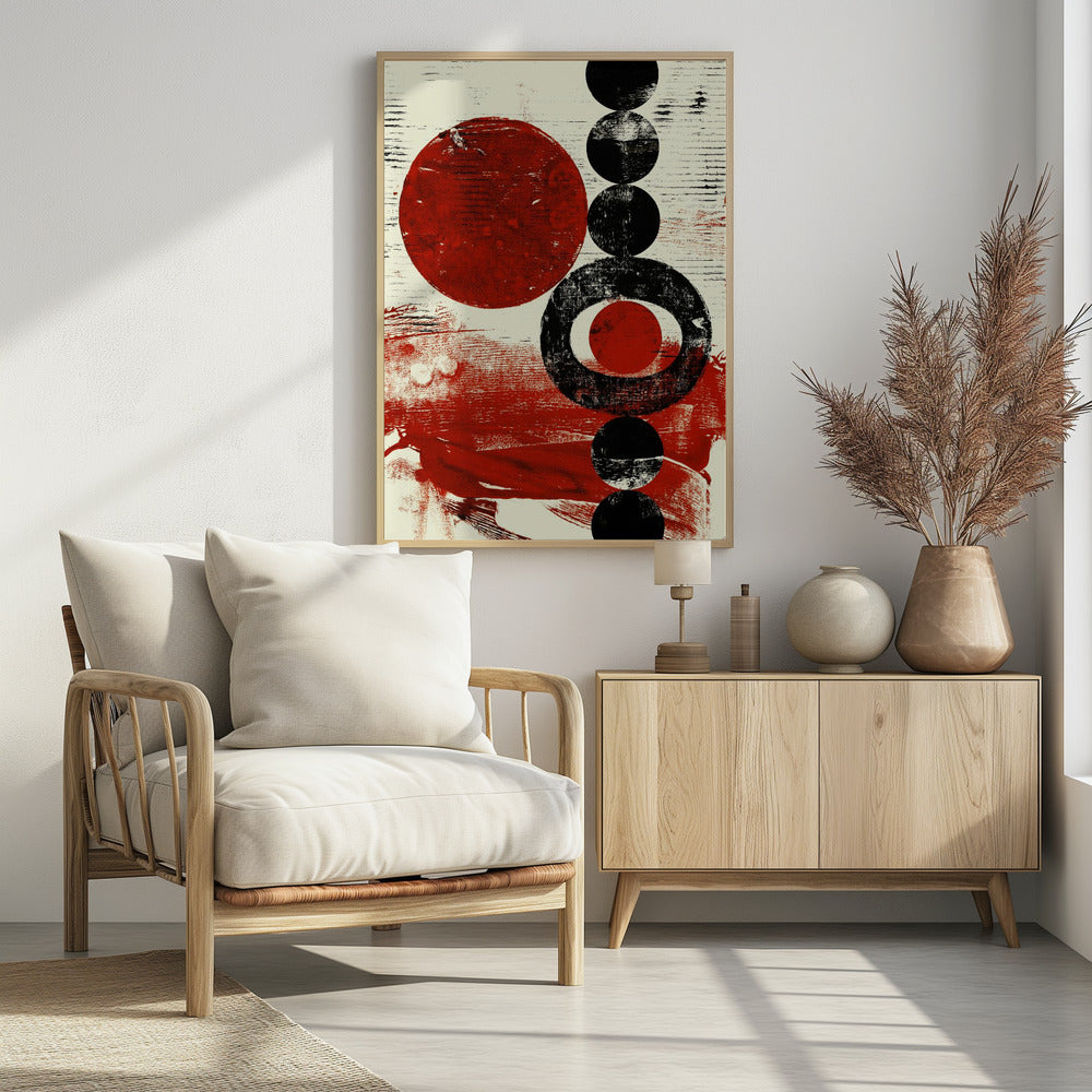 Geometrische vormen met rode en zwarte cirkels | Poster