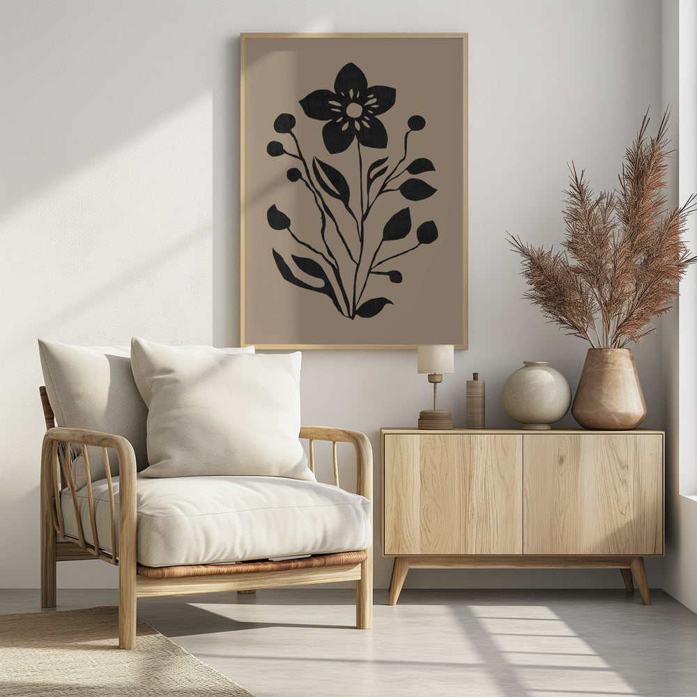 Zwarte bloem moderne botanische silhouet | Poster